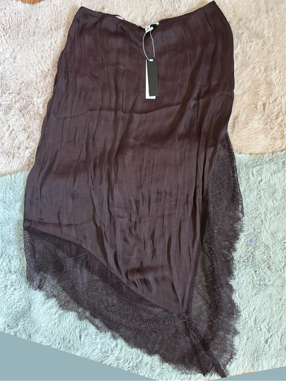 Steve Madden asymmetrical brown satin lace hem skirt